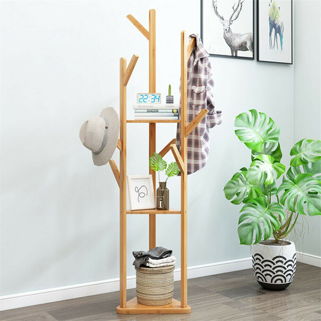 Wooden Coat and Hat Stand with 10 Hooks – Floor Standing Clothes and Umbrella Rack