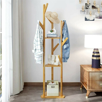 Wooden Coat and Hat Stand with 10 Hooks – Floor Standing Clothes and Umbrella Rack
