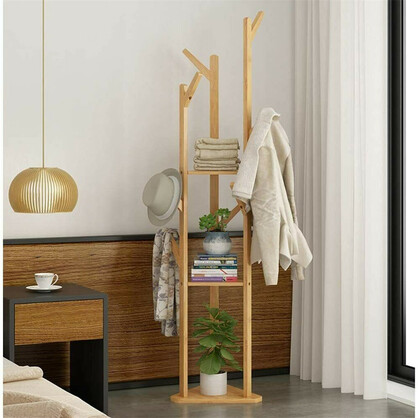Wooden Coat and Hat Stand with 10 Hooks – Floor Standing Clothes and Umbrella Rack