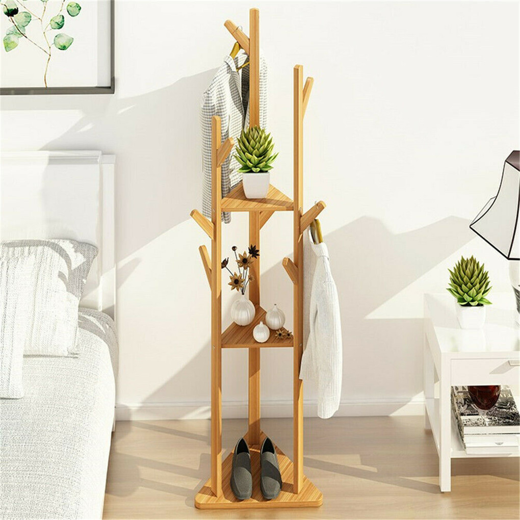 Wooden Coat and Hat Stand with 10 Hooks – Floor Standing Clothes and Umbrella Rack