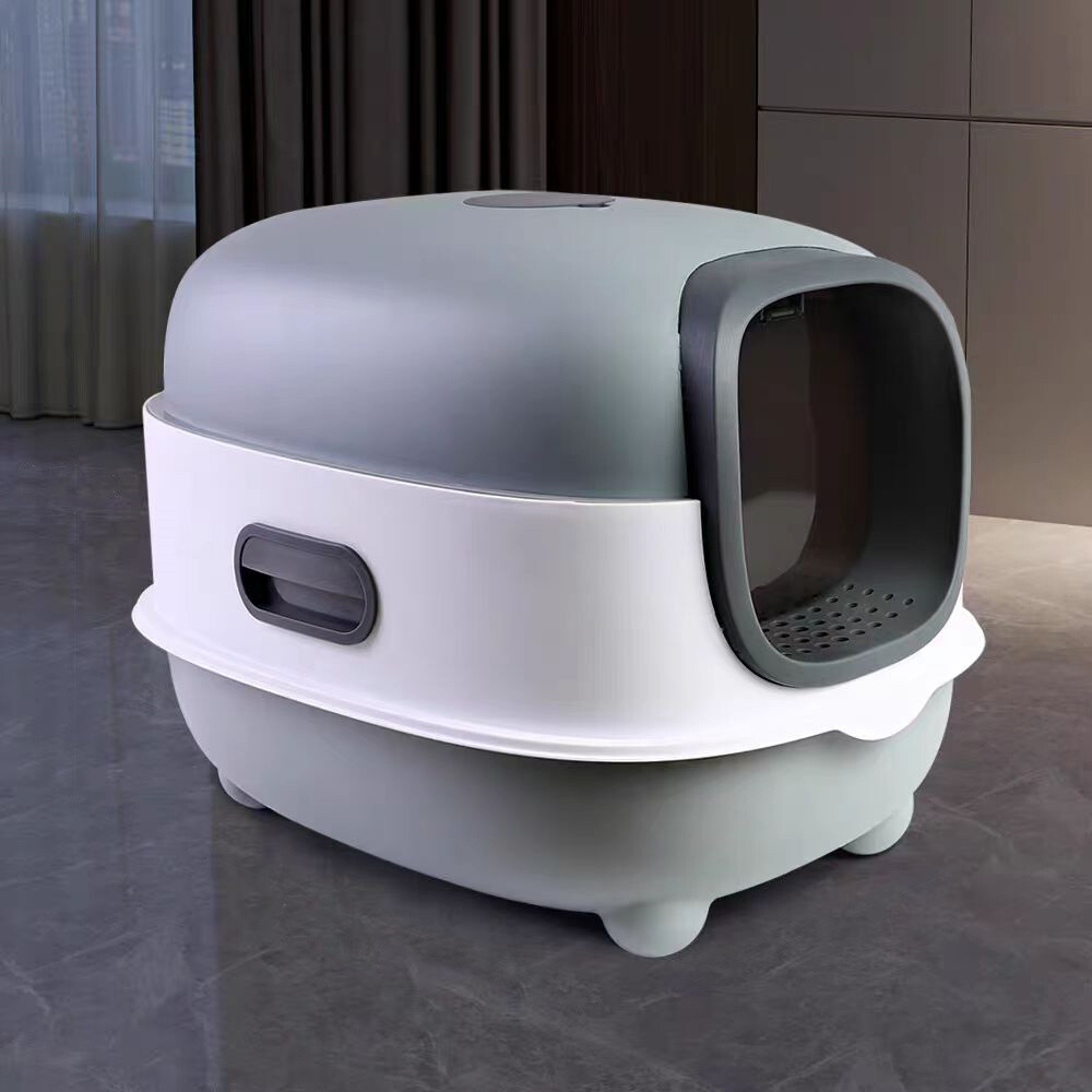 Large Capacity Enclosed Cat Litter Box with Hood and Scoop, Leak-Proof Design