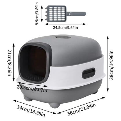 Large Capacity Enclosed Cat Litter Box with Hood and Scoop, Leak-Proof Design