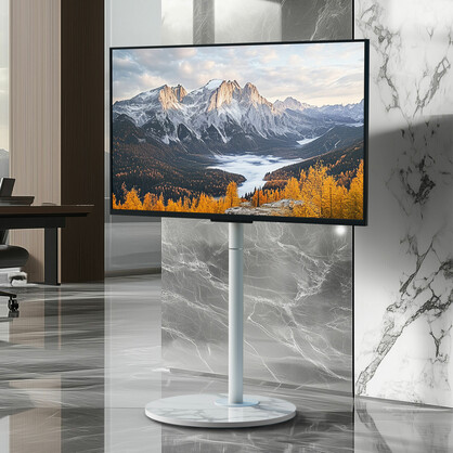 Minimalist Marble Textured Floor Tv Stand 40"-75" Strong Steel Tv Bracket Stable