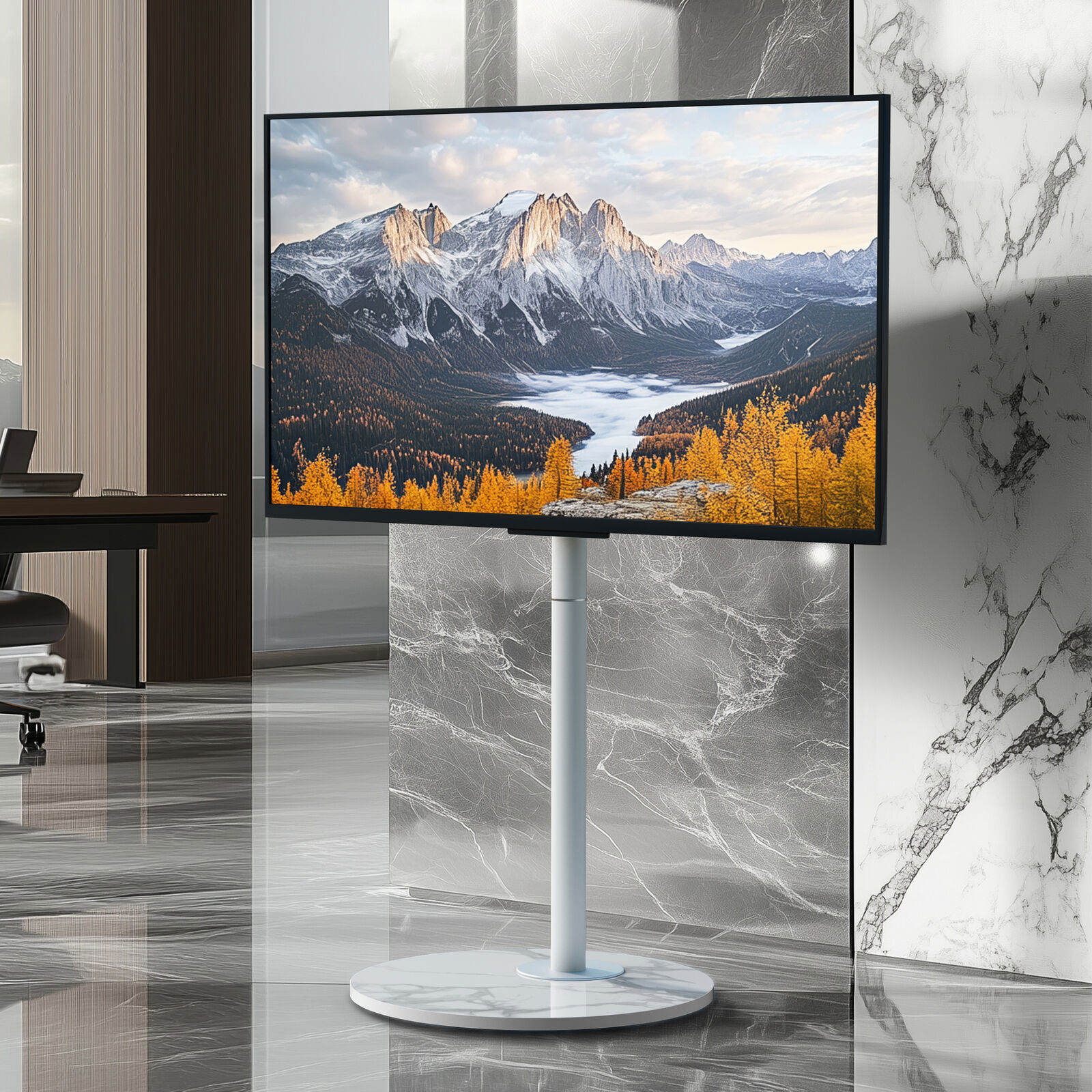 Minimalist Marble Textured Floor Tv Stand 40"-75" Strong Steel Tv Bracket Stable