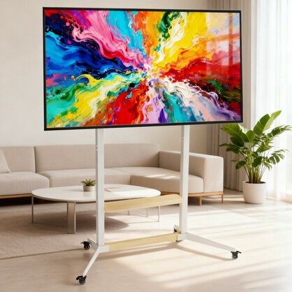 Height Adjustable Steel TV Stand on Wheels - Heavy Duty Mobile Floor Mount Cart for 40" 100 Inch TVs, 100kg Capacity