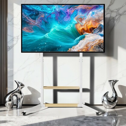 Height Adjustable Steel TV Stand on Wheels - Heavy Duty Mobile Floor Mount Cart for 40" 100 Inch TVs, 100kg Capacity