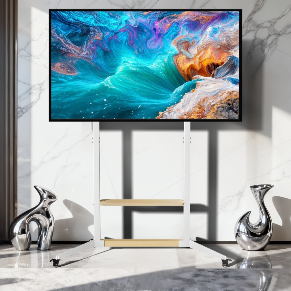 Height Adjustable Steel TV Stand on Wheels - Heavy Duty Mobile Floor Mount Cart for 40" 100 Inch TVs, 100kg Capacity