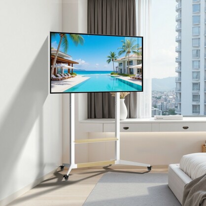 Height Adjustable Steel TV Stand on Wheels - Heavy Duty Mobile Floor Mount Cart for 40" 100 Inch TVs, 100kg Capacity