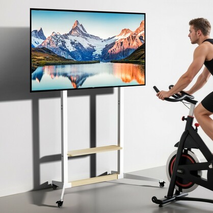 Height Adjustable Steel TV Stand on Wheels - Heavy Duty Mobile Floor Mount Cart for 40" 100 Inch TVs, 100kg Capacity