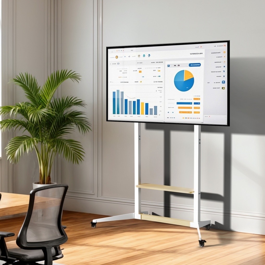 Height Adjustable Steel TV Stand on Wheels - Heavy Duty Mobile Floor Mount Cart for 40" 100 Inch TVs, 100kg Capacity