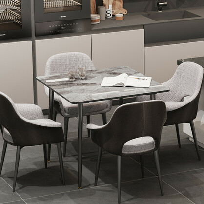 White Sintered Stone Dining Table With Black Legs For Modern Interiors