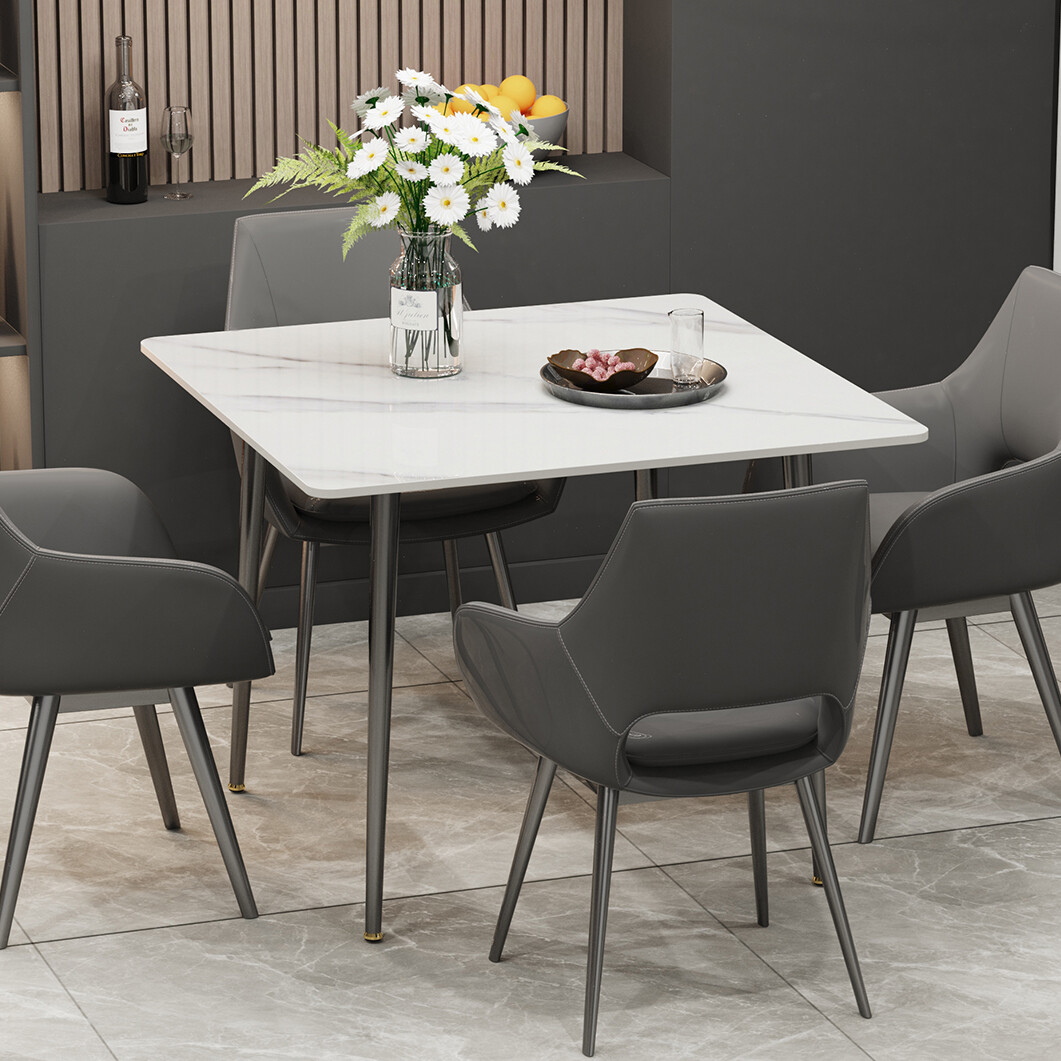 White Sintered Stone Dining Table With Black Legs For Modern Interiors