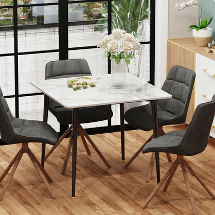 White Sintered Stone Dining Table With Black Legs For Modern Interiors