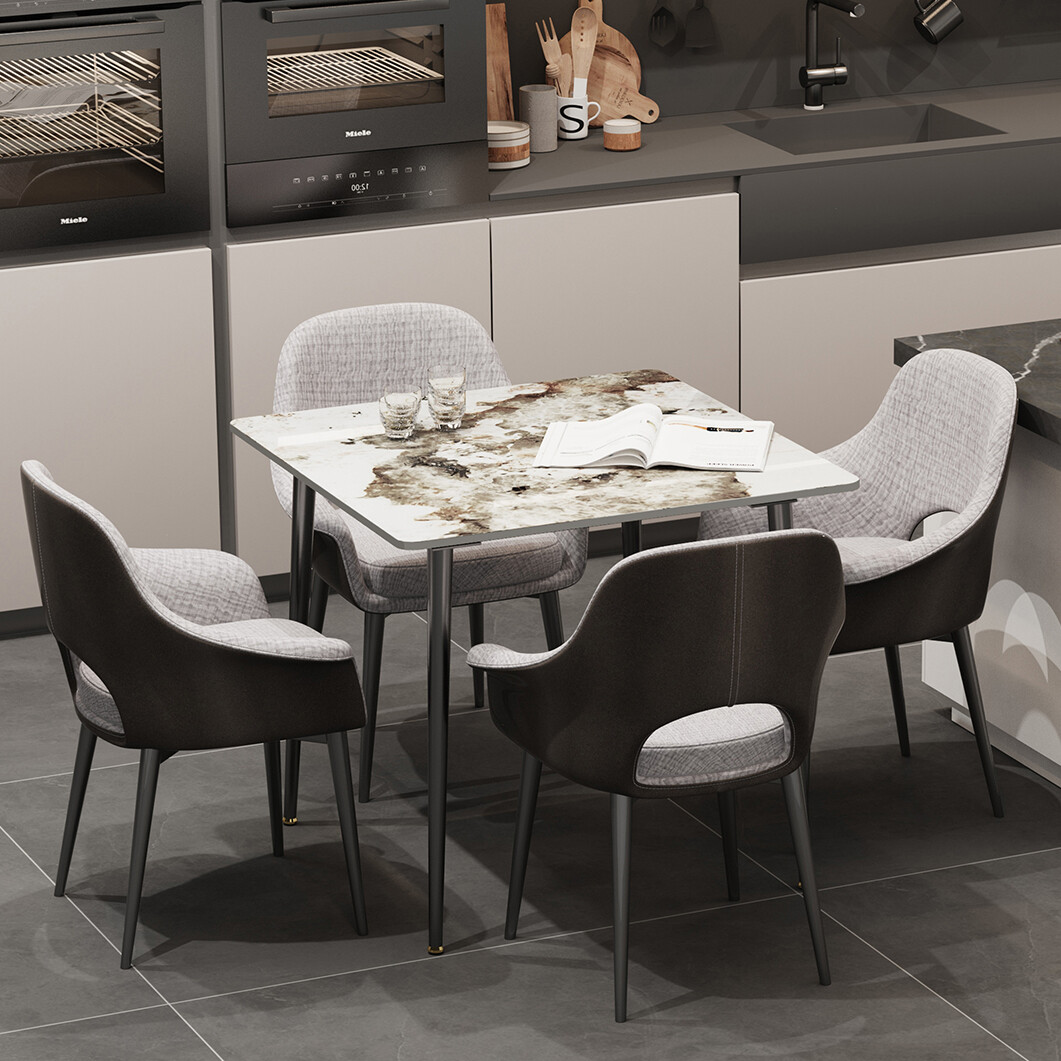 White Sintered Stone Dining Table With Black Legs For Modern Interiors