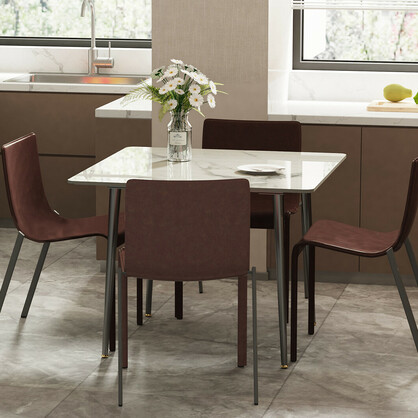 White Sintered Stone Dining Table With Black Legs For Modern Interiors