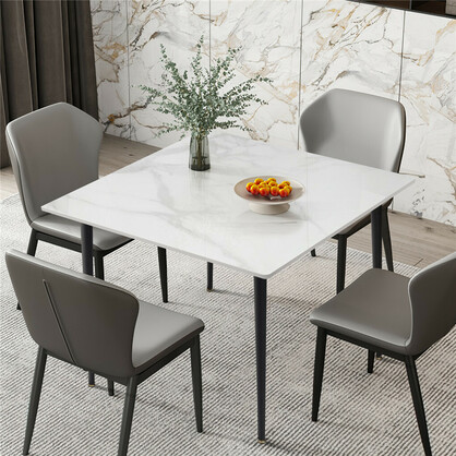 White Sintered Stone Dining Table With Black Legs For Modern Interiors
