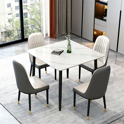 White Sintered Stone Dining Table With Black Legs For Modern Interiors