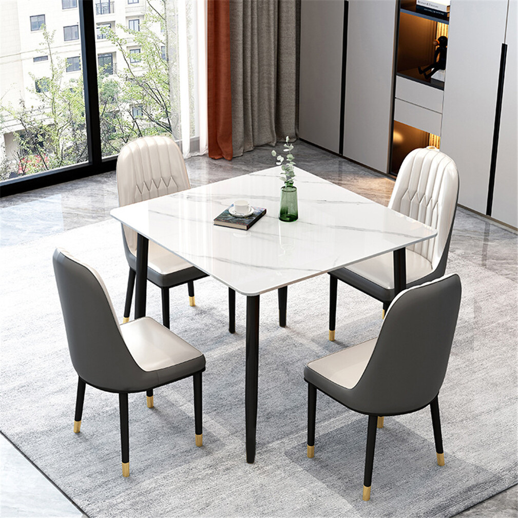 White Sintered Stone Dining Table With Black Legs For Modern Interiors