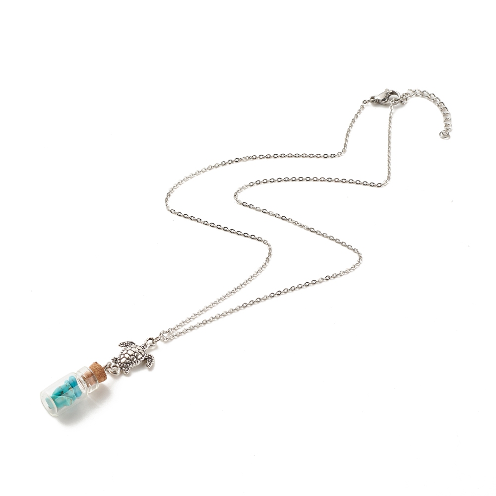 Bottle with Turtle Necklace (Blue stones inside)