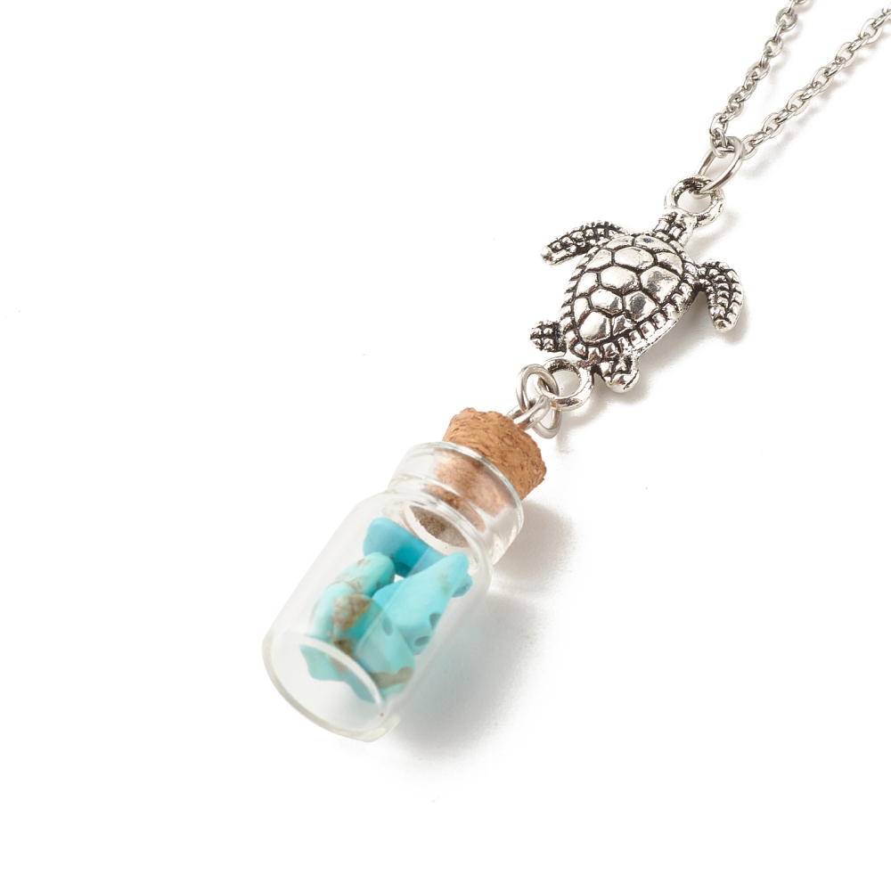 Bottle with Turtle Necklace (Blue stones inside)