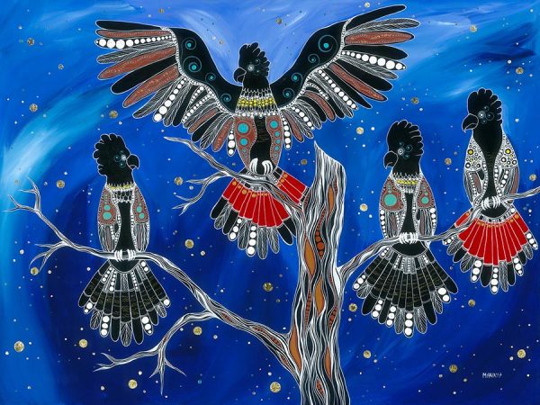 Postcard Five Black Cockatoos