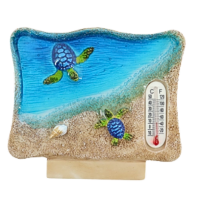Turtles at Shore Magnet with Thermometer