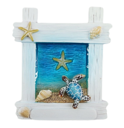 Wooden Square Magnet with Turtle