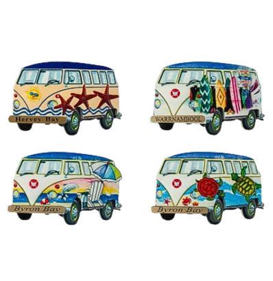 Combi Bus Hippy Magnet with name plate 8x5cm 4 assorted