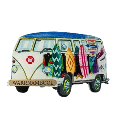 Combi Bus Hippy Magnet with name plate 8x5cm 4 assorted