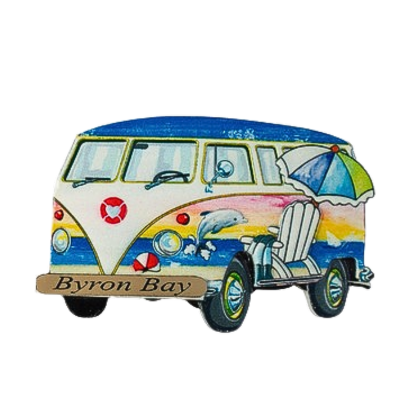 Combi Bus Hippy Magnet with name plate 8x5cm 4 assorted