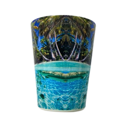 Blue Palms & Fish shot glass
