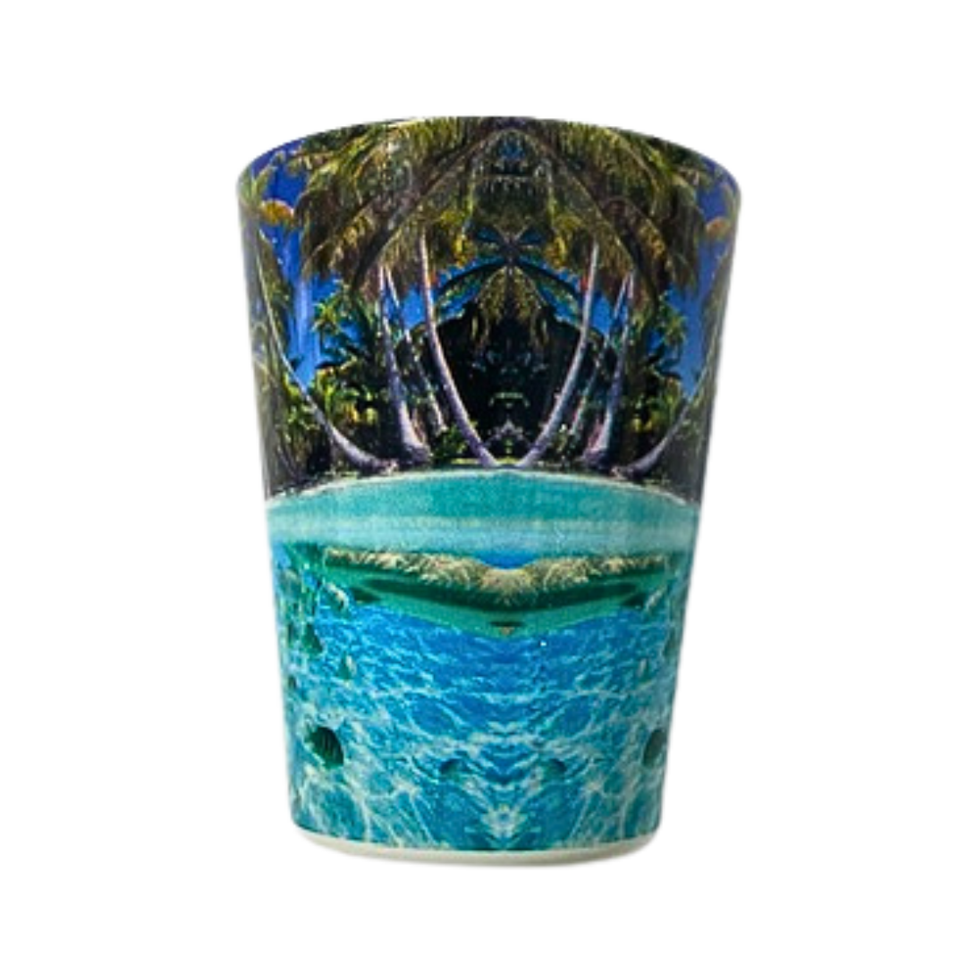 Blue Palms & Fish shot glass