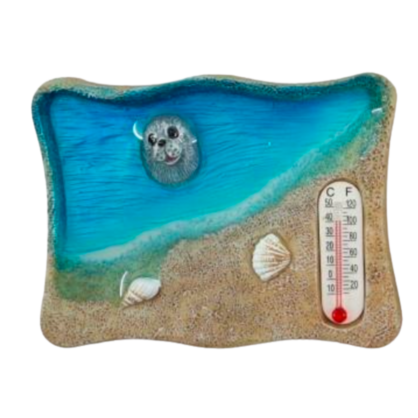 Seaside Landscape Magnet with Seals and thermometer