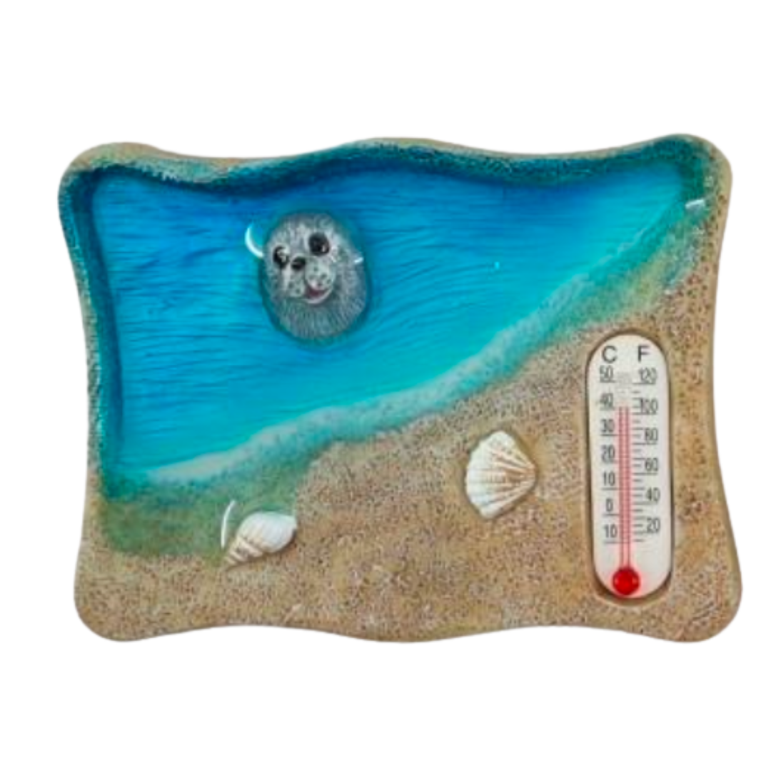 Seaside Landscape Magnet with Seals and thermometer