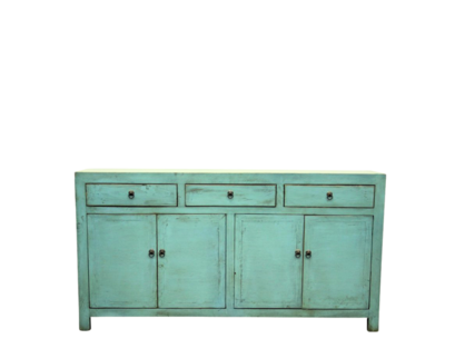 Lacquered Elm 3 Drawer 4 Door Buffet | Teal