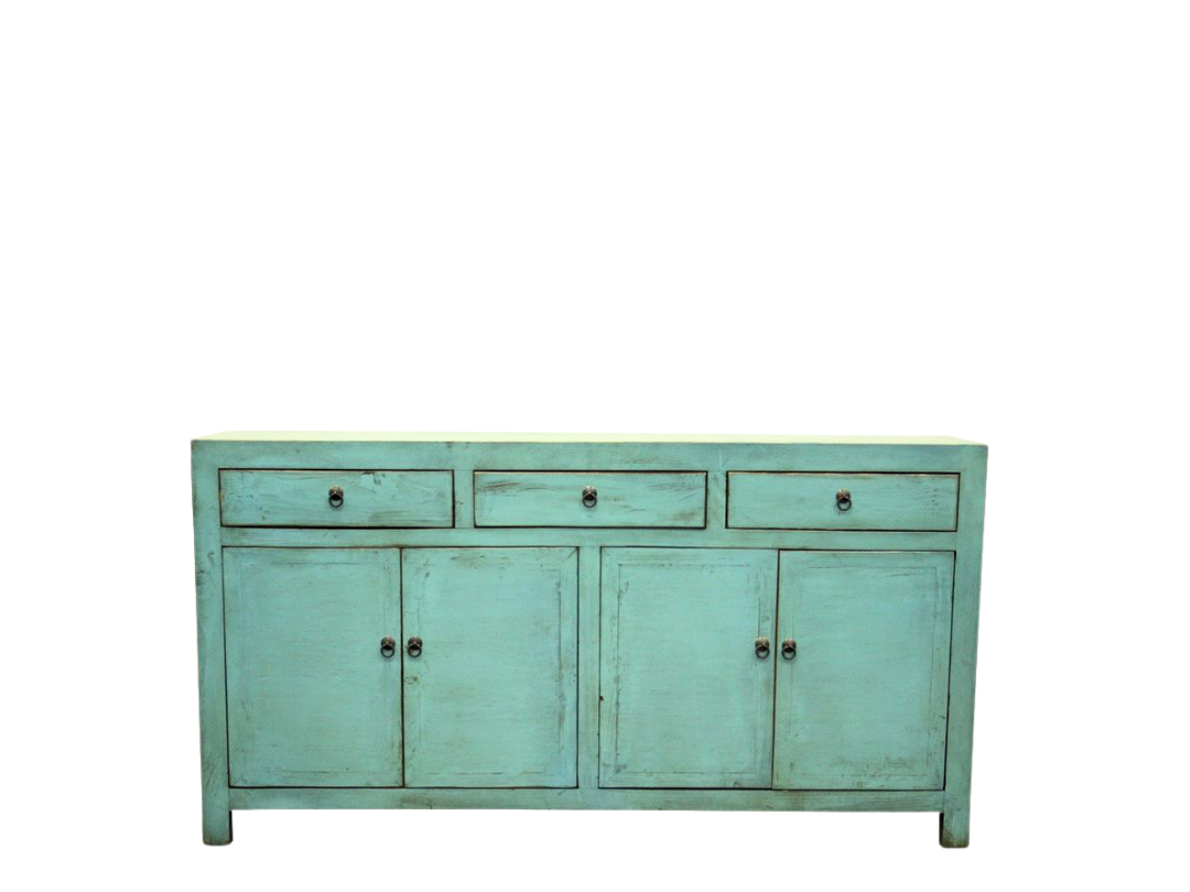 Lacquered Elm 3 Drawer 4 Door Buffet | Teal