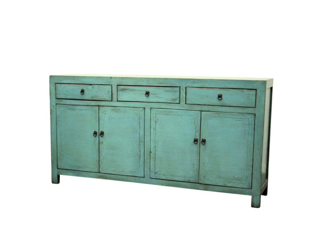 Lacquered Elm 3 Drawer 4 Door Buffet | Teal