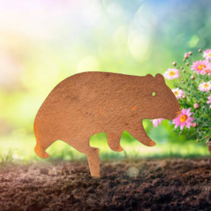 Wombat - Garden Stake - Australian Native Animal - Rusty Metal Garden Art - Animal Silhouette - Pet Memorial
