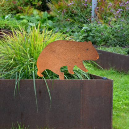 Wombat - Garden Stake - Australian Native Animal - Rusty Metal Garden Art - Animal Silhouette - Pet Memorial