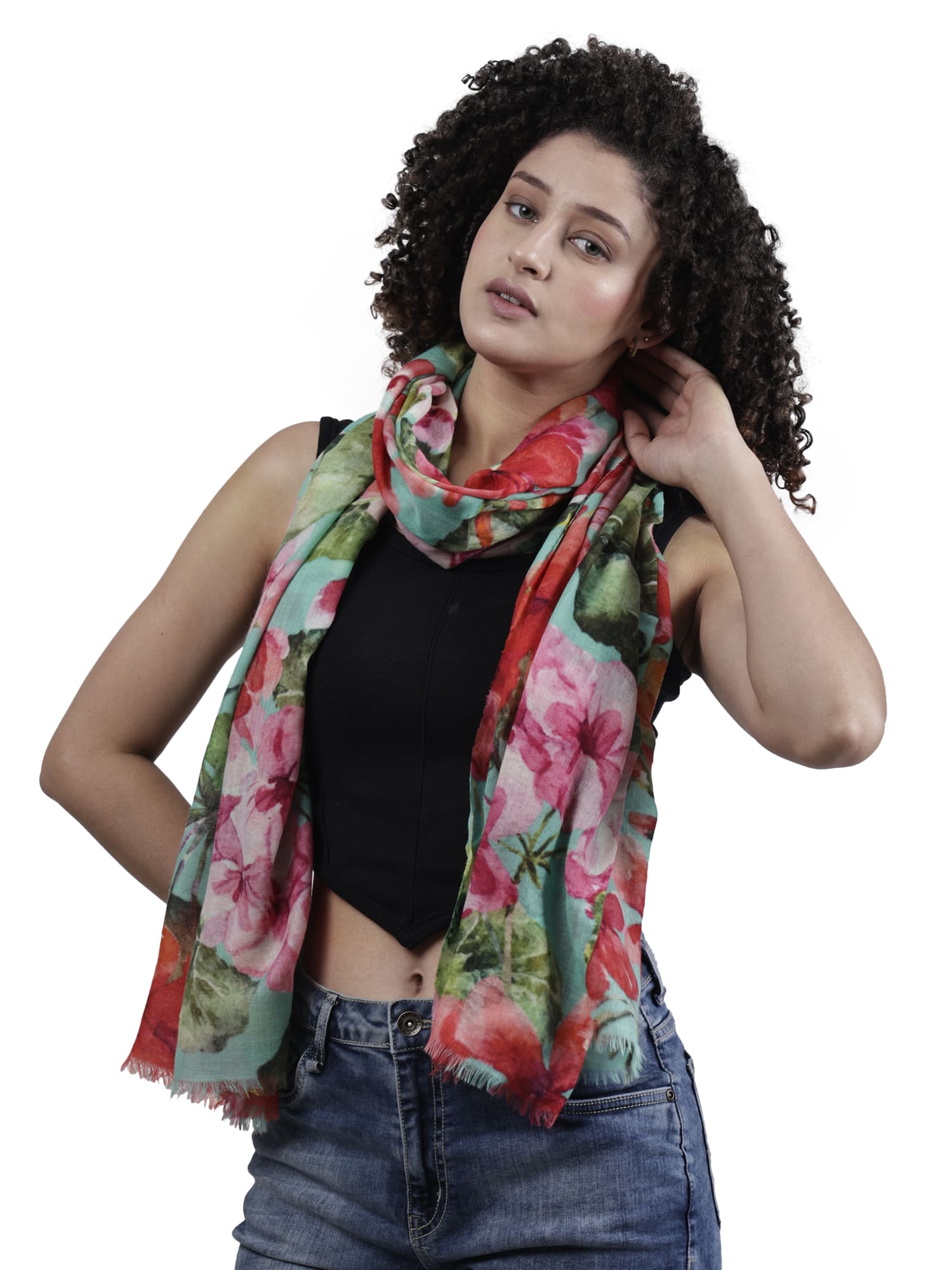 Floral Fine Twill Merino Silk Designer Scarf – W24-133 FW