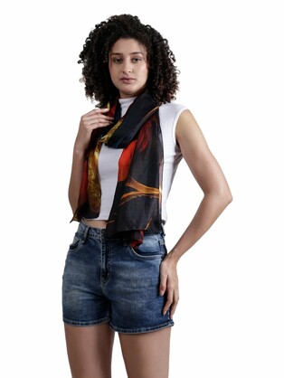 Floral Fine Twill Merino Silk Designer Scarf – W24-42 FW