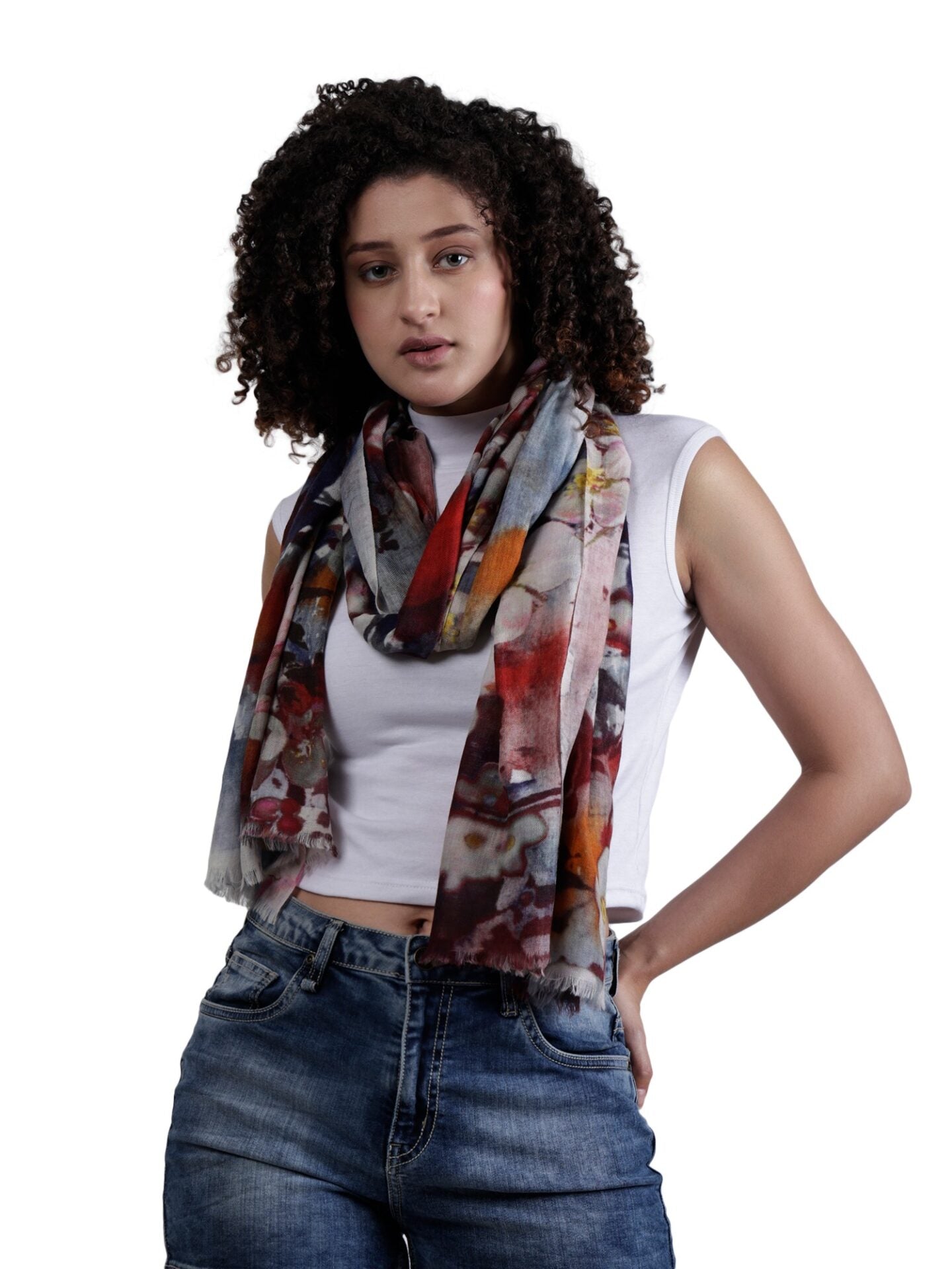 Floral Fine Twill Merino Silk Designer Scarf – W24-45 FW