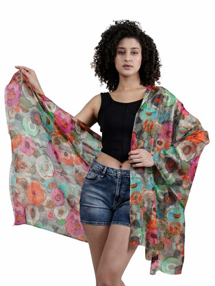 Floral Fine Twill Merino Silk Designer Scarf – W24-53 FW