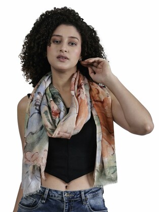 The house along the roses (Monet) Fine Twill Merino Silk Designer Scarf – W24-65 FW