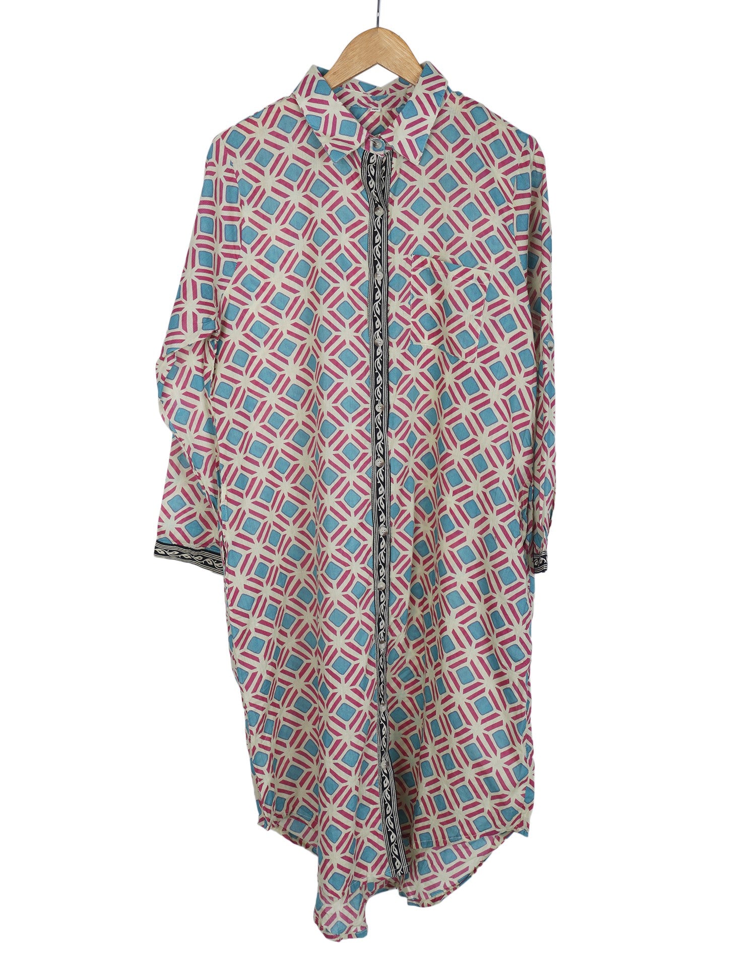 Geometrical Screen-Printed Mid-length Cotton shirt dress – geometrical-screen-printed-mid-length-cotton-shirt-dress