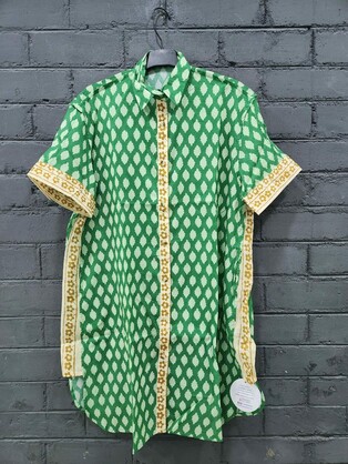 Half Sleeves Long Tunic - Green Geometric (Screen Print) – v-neckline-short-dress-orange-screen-print-copy