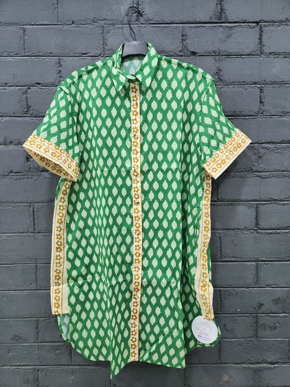 Half Sleeves Long Tunic - Green Geometric (Screen Print) – v-neckline-short-dress-orange-screen-print-copy