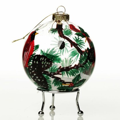 Inside Painted Glass Cardinal Bird Christmas Bauble