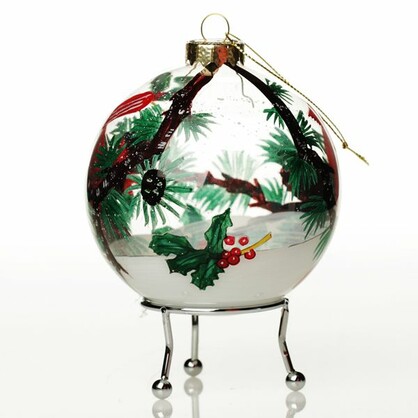 Inside Painted Glass Cardinal Bird Christmas Bauble