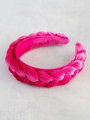 Velvet Braided Headband - Fuchsia